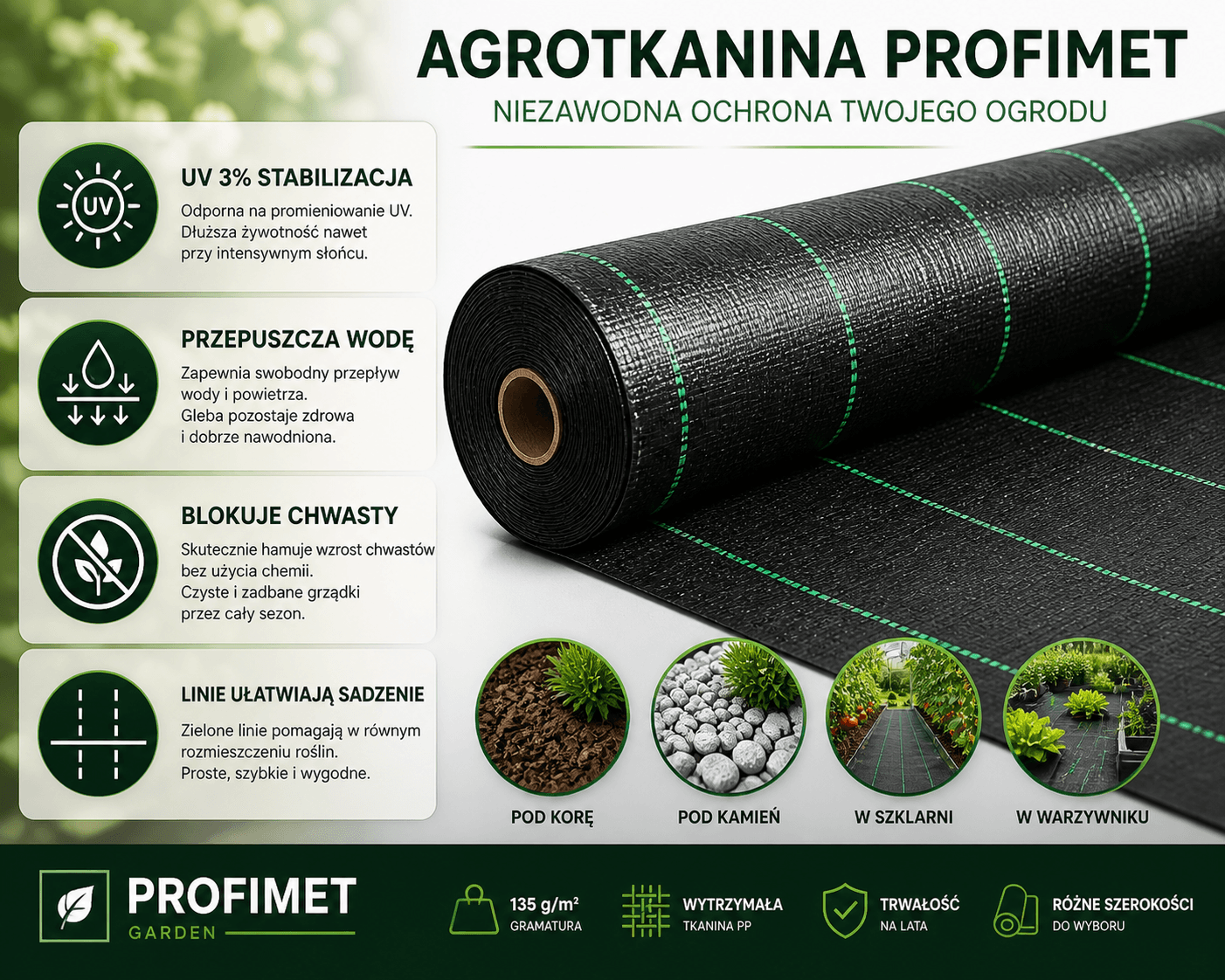 Agrotkanina 1,6 × 50 m - 135 g/m² miniatura 6